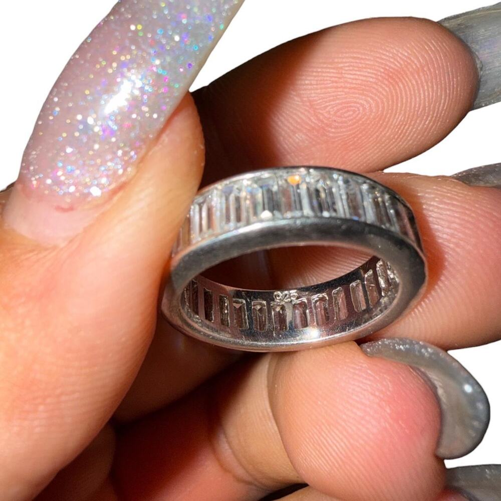 Y2K 925 Sterling Silver baguette eternity ring size 6 - Picture 3 of 3